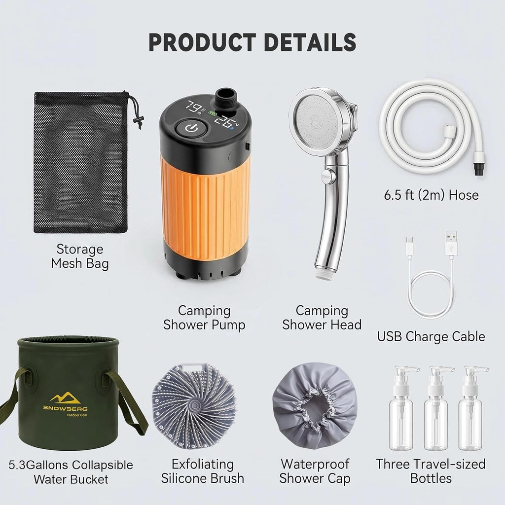 Portable Camping Shower Kit, Perfect for Camping, Hiking & Car Trips