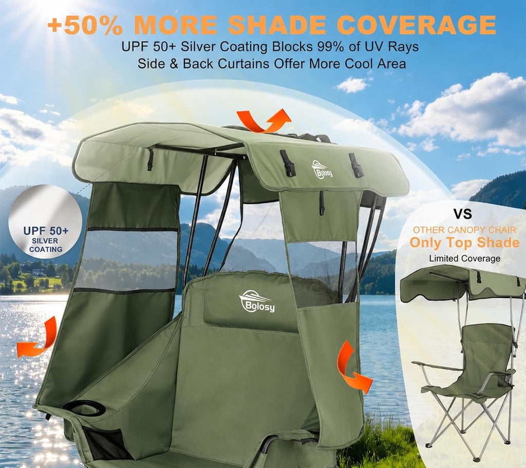 Bolosy Camping Chair with Canopy Beach Chair with Shade