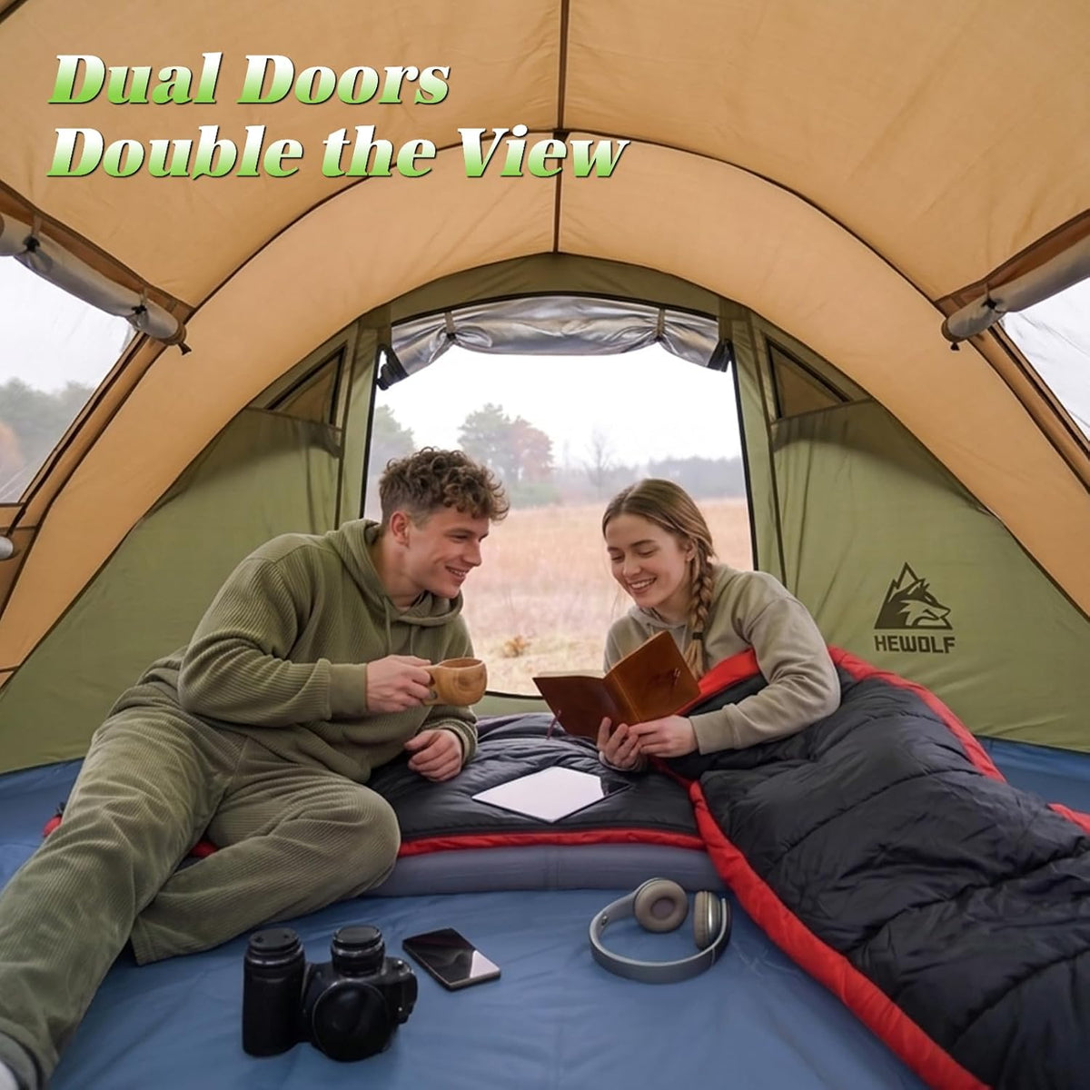 Hewolf 2/4 Person Pop Up Camping Tent,Instant Easy Setup,Waterproof,Automatic Family Tent for Camping,Hiking & Traveling
