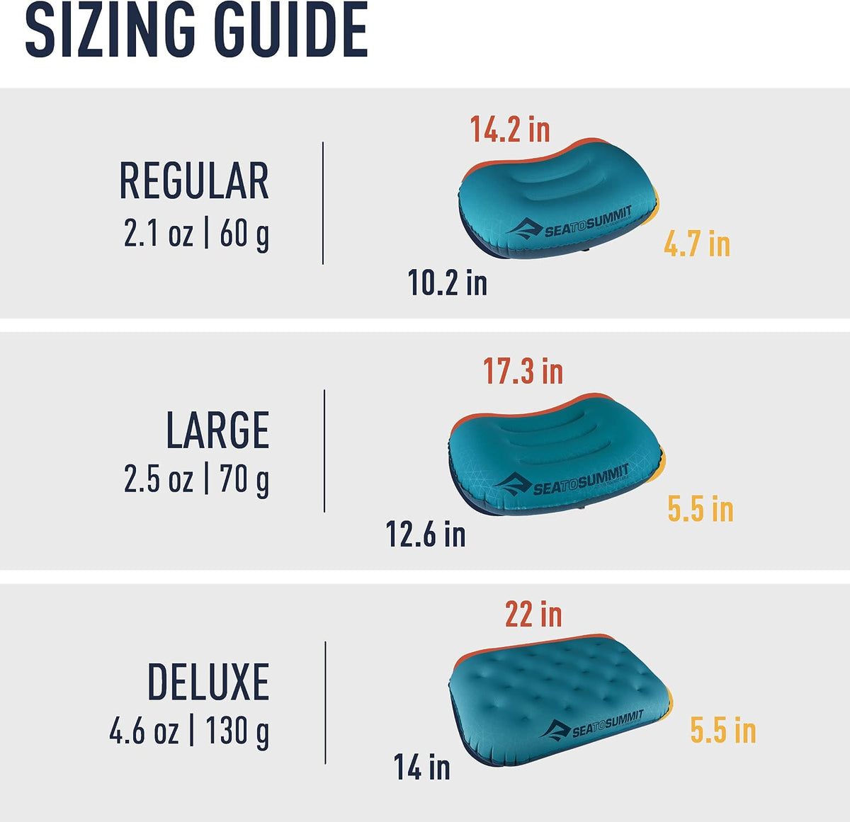 Sea to Summit Aeros Ultralight Inflatable Camping and Travel Pillow, Large, Grey
