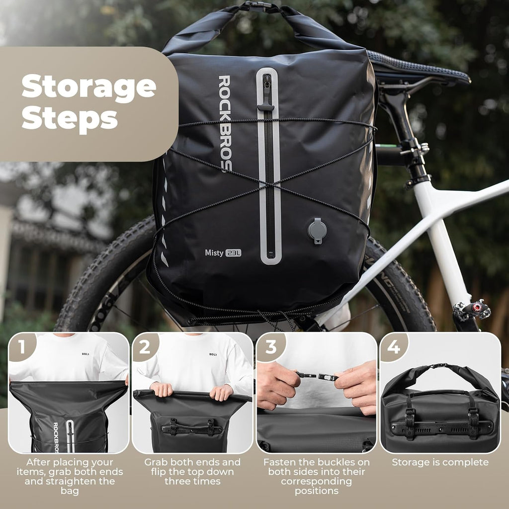 ROCKBROS Bike Panniers Waterproof 23L Adjustable Quick Release Buckles