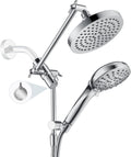 BRIGHT SHOWERS Rain Shower Head with Handheld Spray Built-in Power Wash, High Pressure Dual Shower Head with Height Adjustable Extension Arm, 3-Way Diverter, 9 Settings Handheld, 69” Long Hose, Chrome