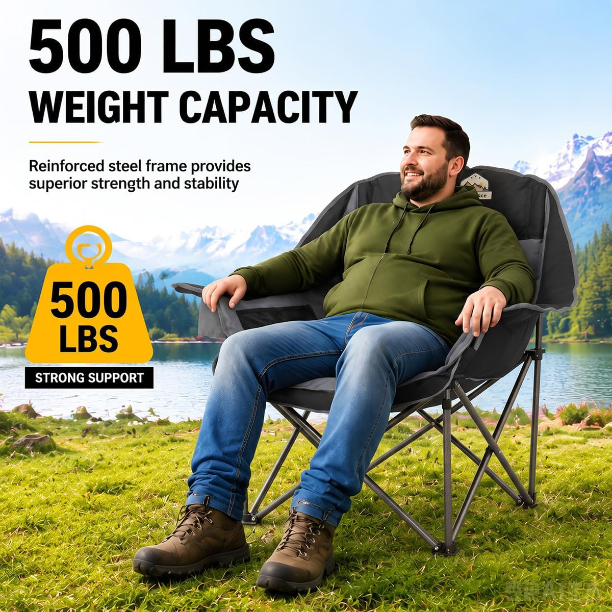 Colegence Oversized Camping Chair for Adults, Padded Lawn Chair 2 Pack