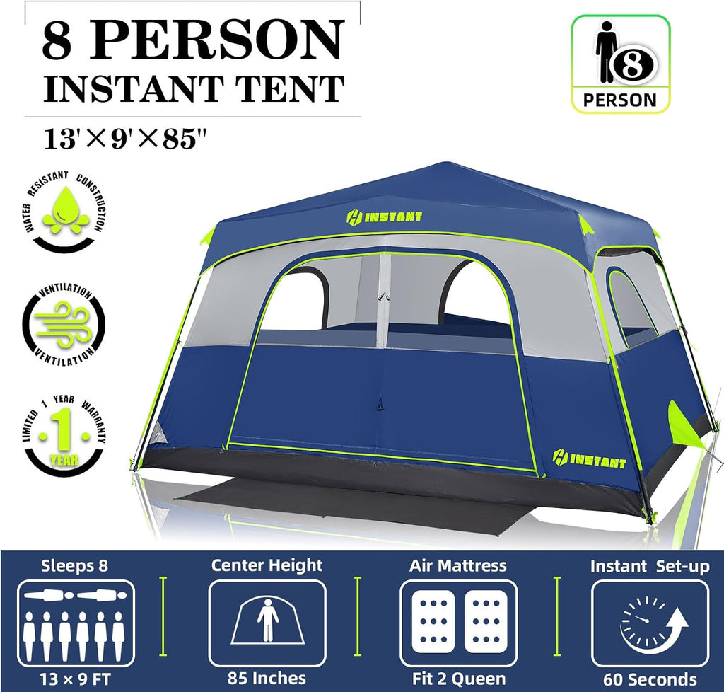 4/6/8/10 Person Instant Tent,Pop Up Tents for Camping with Rainfly