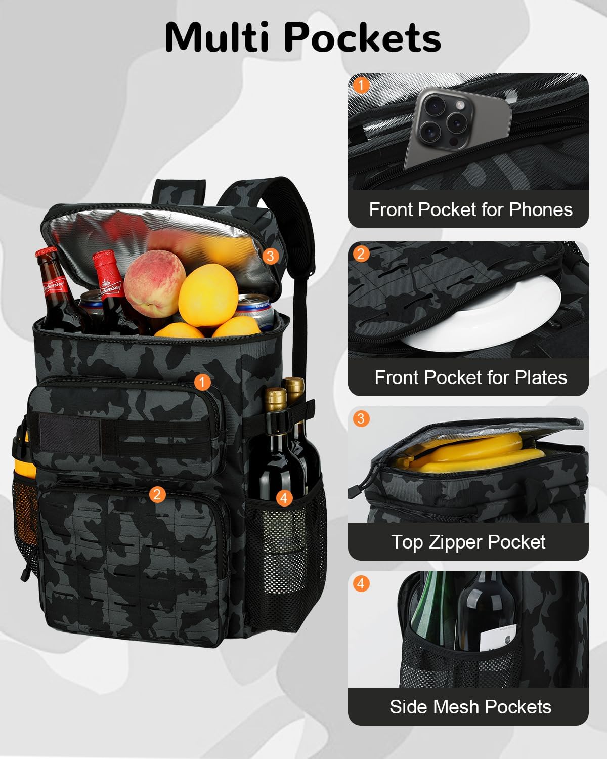 30L Tactical Backpack Cooler Insulated Leak-Proof with Bottle Opener for Daytrip Camping Beach Picnic