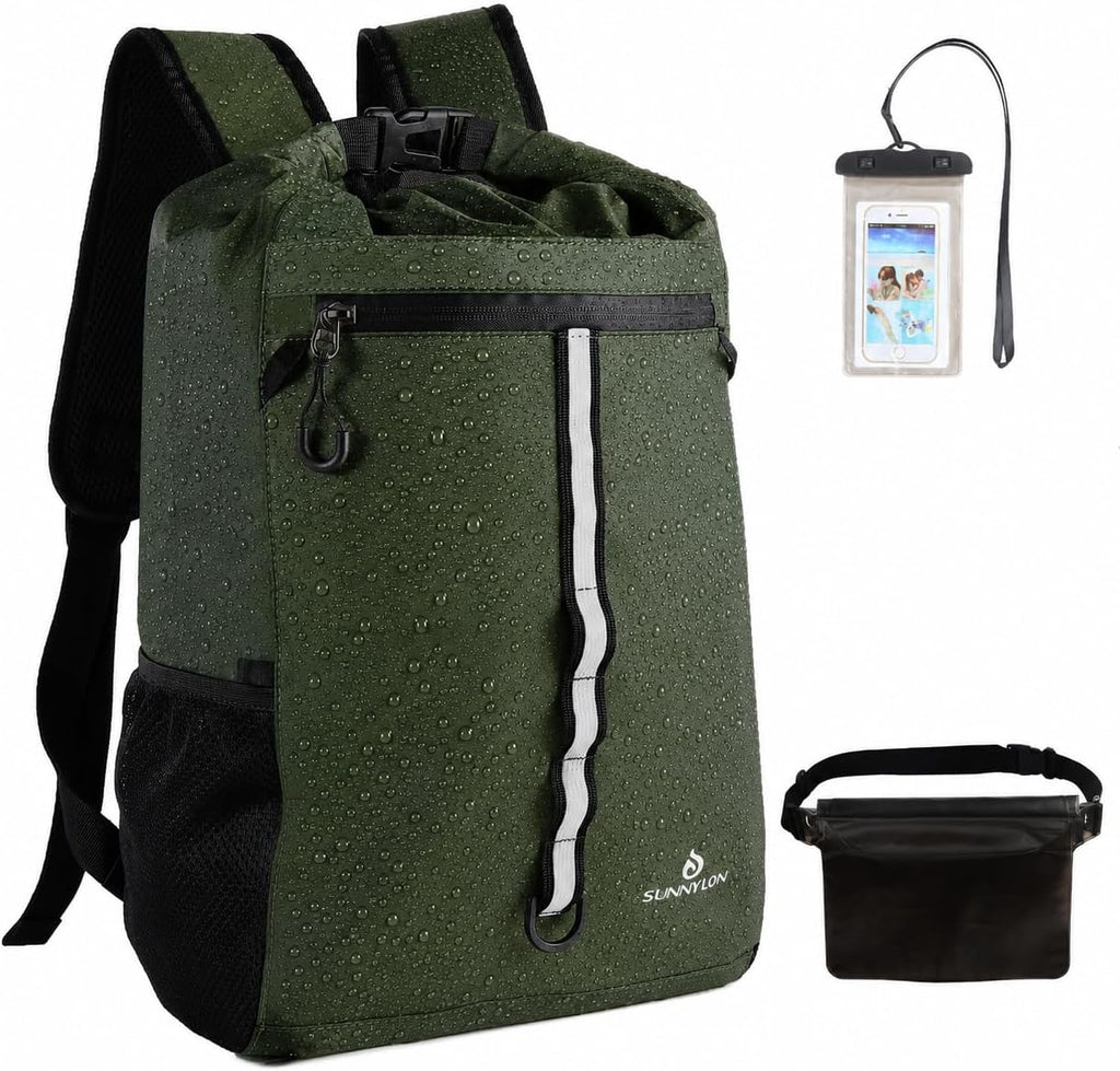 Dry Bag Backpack,20L Dry bags Waterproof Kayaking with Waist Pouch and Phone Case,Waterproof Backpack Marine dry bag for Kayaking,Beach,Rafting, Boating,Hiking,Camping and Fishing (Green)