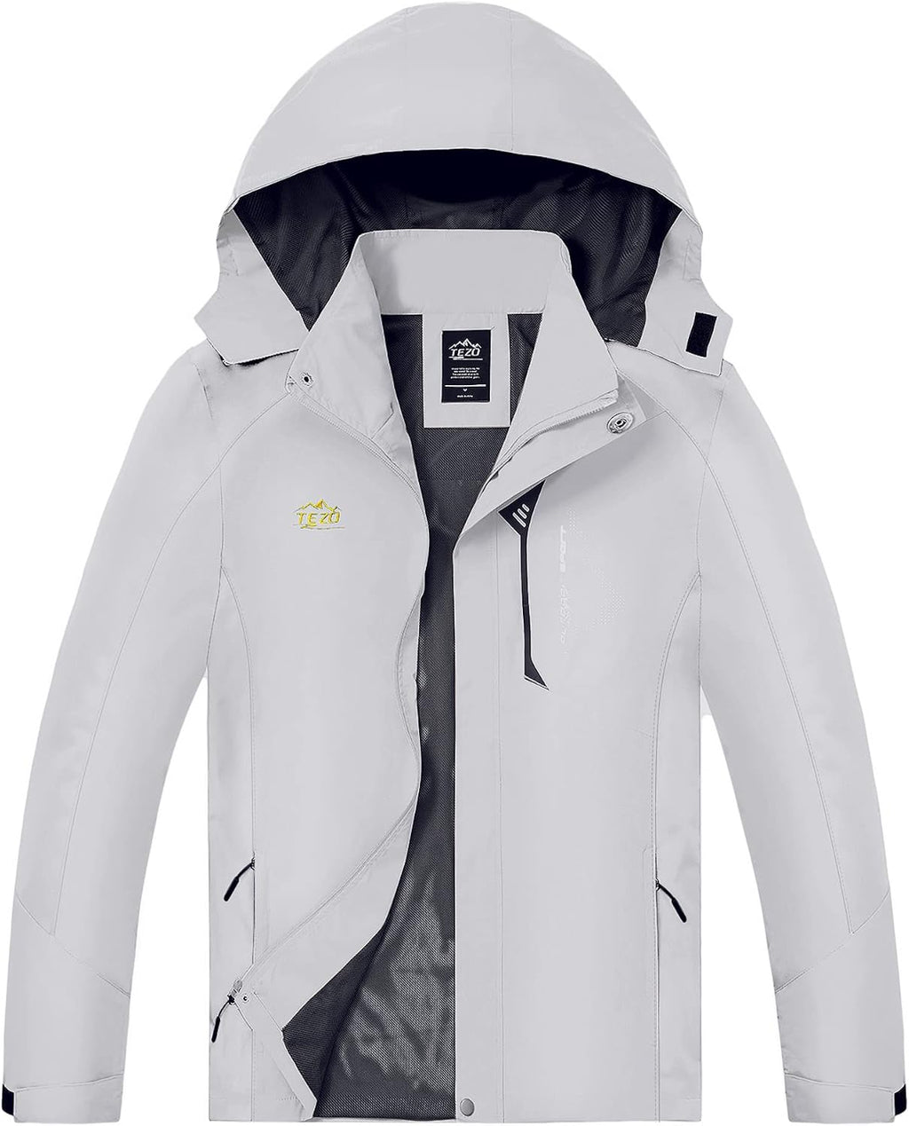 TEZO Mens Rain Jacket Waterproof with Hooded Hiking Coat Lightweight Windbreaker