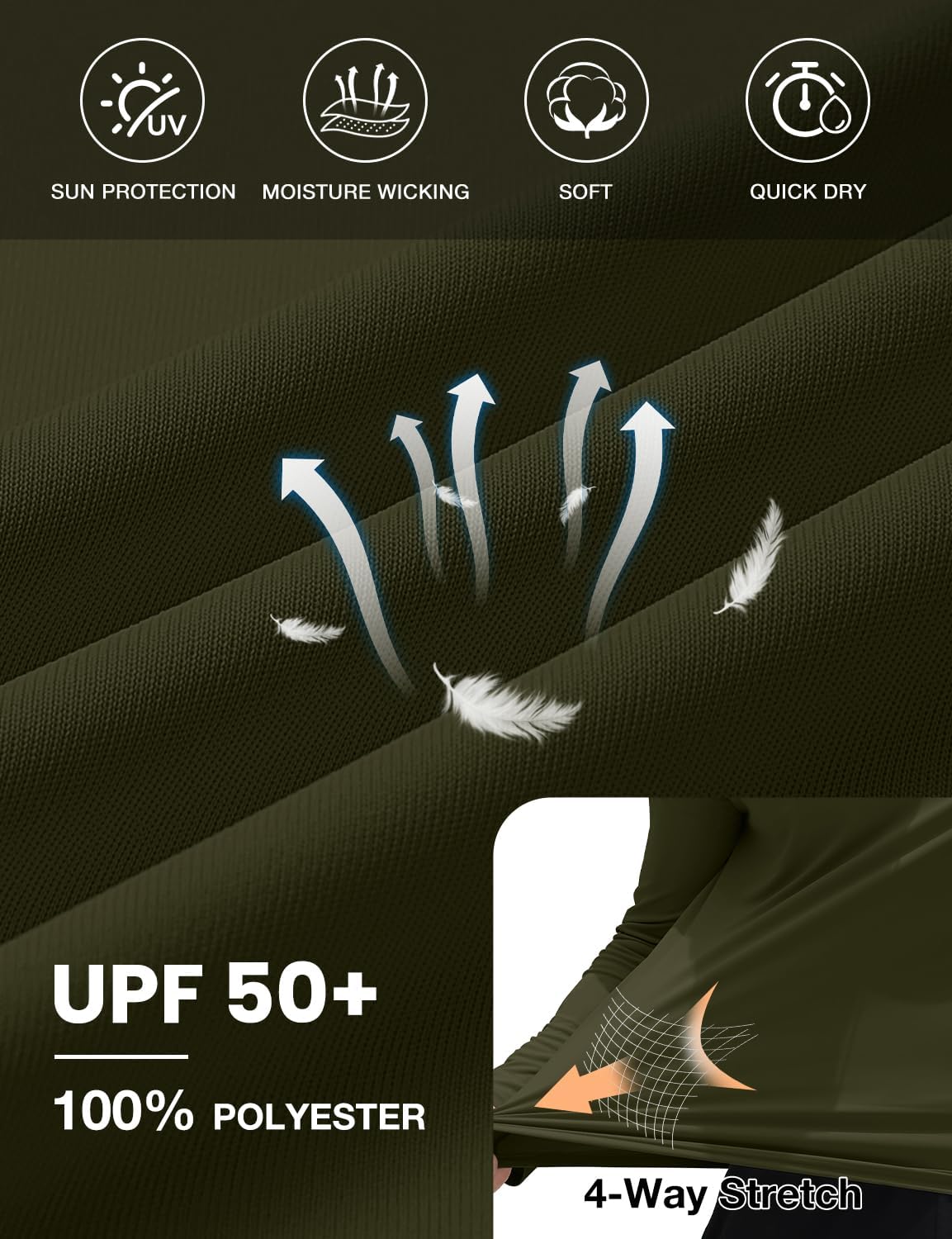 Mens UPF 50+ Sun Hoodie UV Protection Long Sleeve Swimming Rash Guard SPF Quick Dry Fishing Shirt for Outdoor Sports