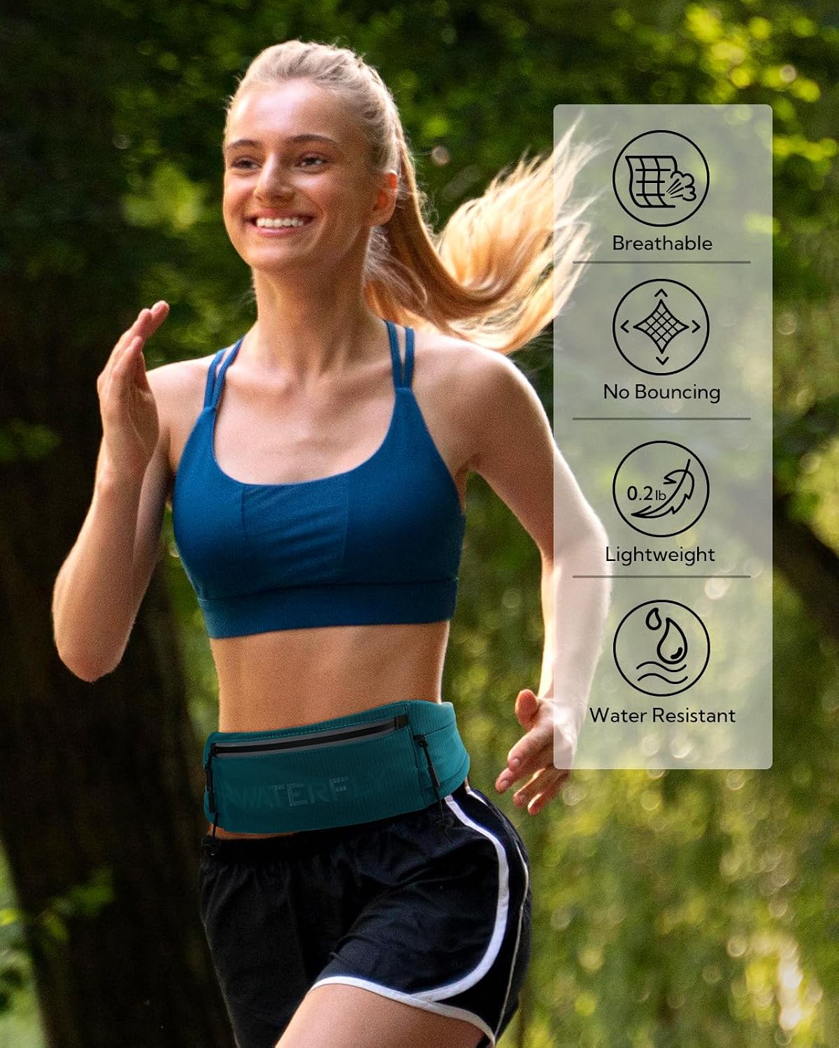 WATERFLY Running Belt Fanny Pack, Runner Race Belt with Bib Clip Green