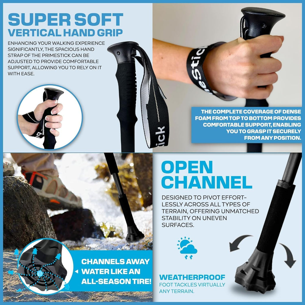 Dynamo - Prime Stick - 3-in-1 Cane - Vertical Balance-Posture Cane, Walking Stick, Trekking Pole, A Durable Foam Grip, Hand Tether, Lightweight, Twist Adjustable, Hiking, Stability Stick - Purple