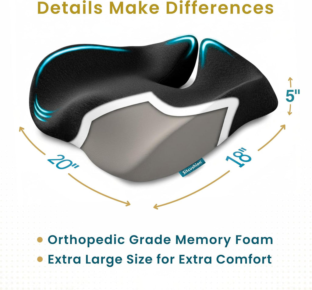 Pressure Relief Seat Cushion for Tailbone Pain, Sciatica & Coccyx Pillow