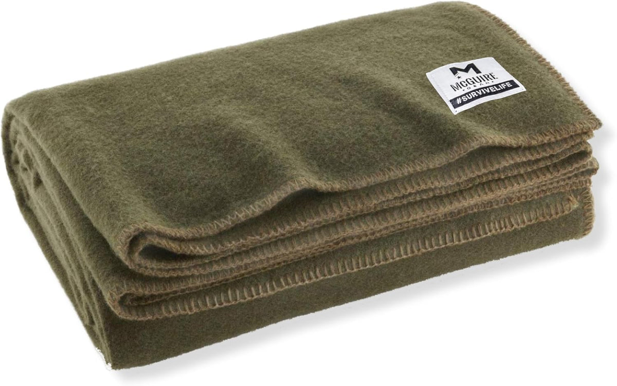 M MCGUIRE GEAR Heavy Duty Wool Blanket, Survival, Emergency, and First Aid Use – Mil-Spec, Fire Retardant, Durable Outdoor Wool Blankets for Camping. - OD Green, (64 x 90 inches)