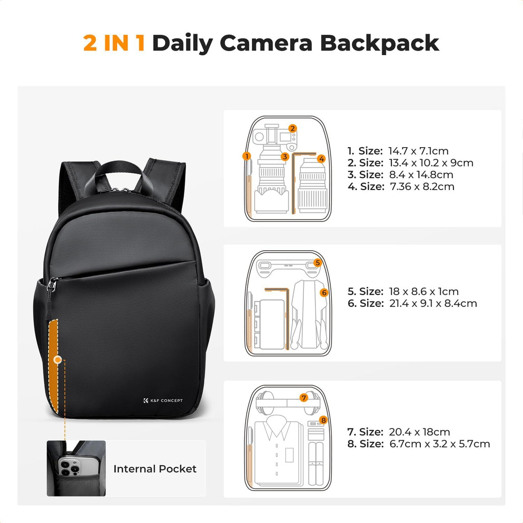 K&F CONCEPT Camera Backpack, Lightweight Compact Camera Bag 5L