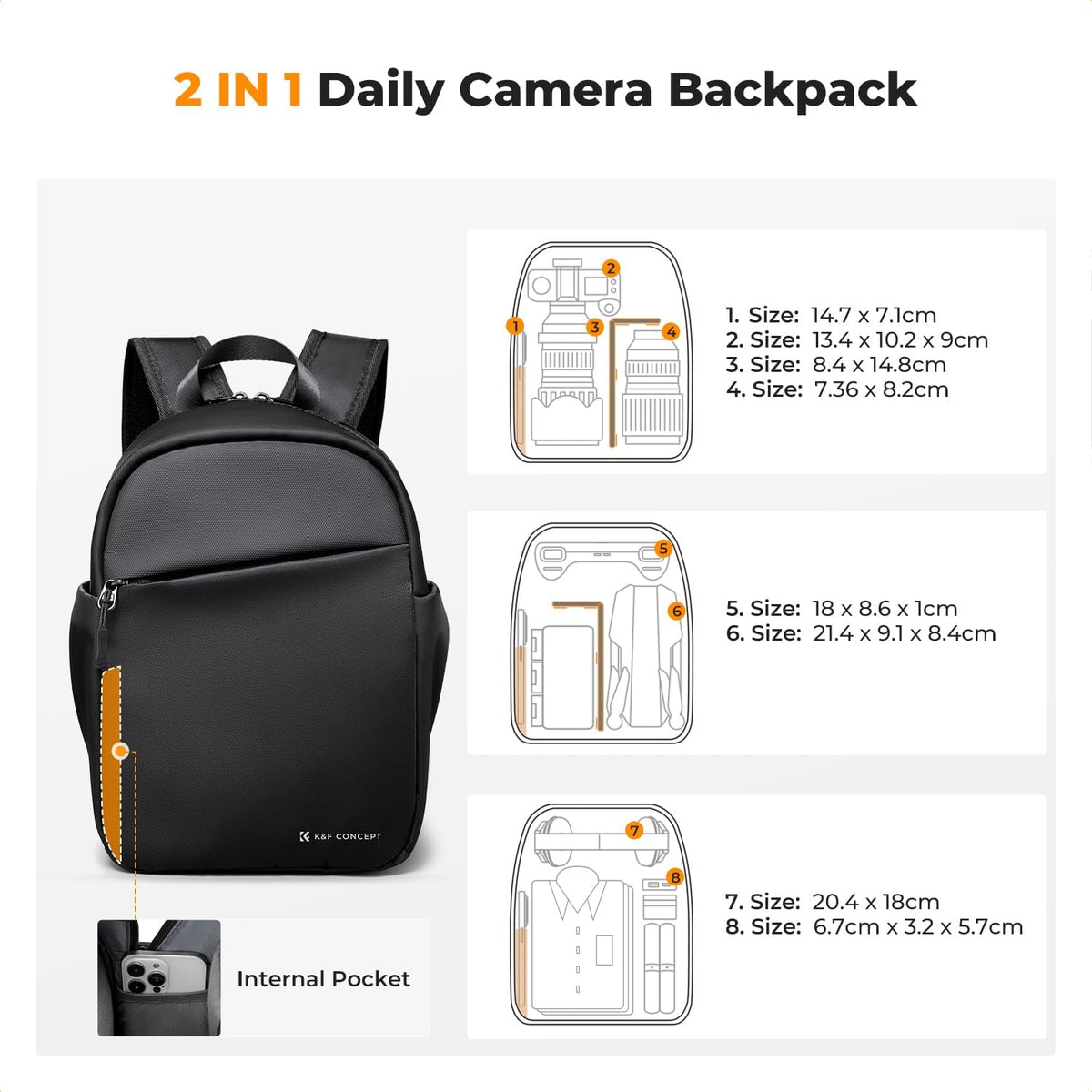 K&F CONCEPT Camera Backpack, Lightweight Compact Camera Bag 5L