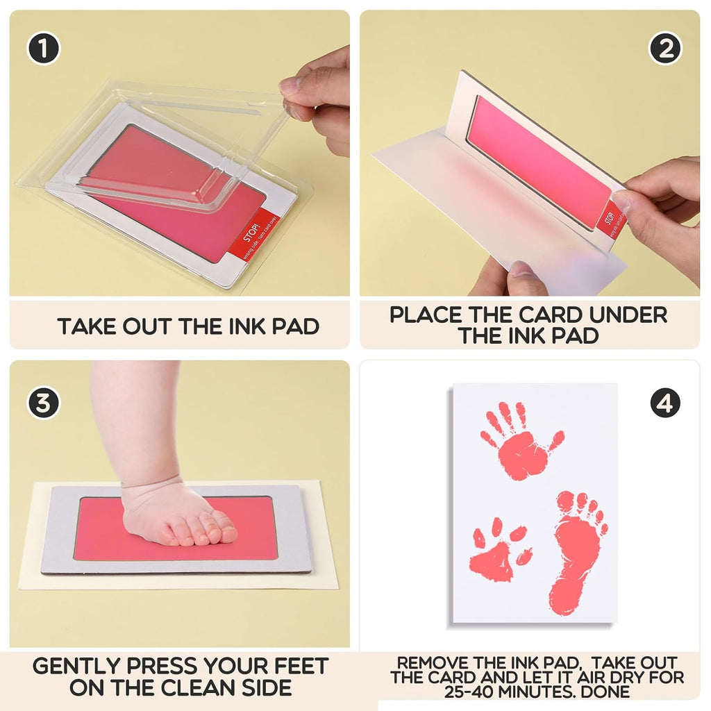 Jetec 8 Set Inkless Hand Footprint Paw Print Kit Ink Pad, Pink