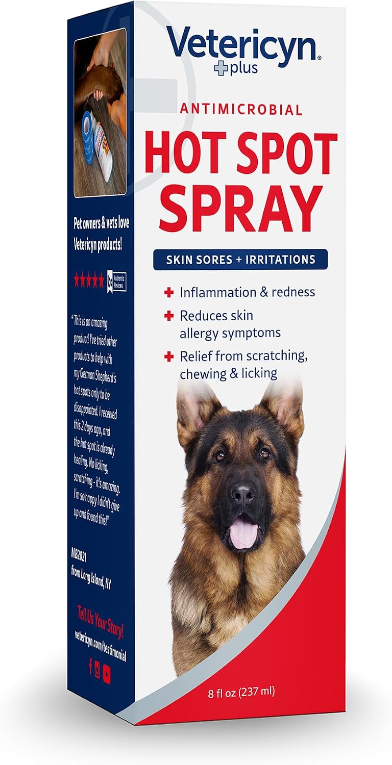 Vetericyn Plus Hot Spot Spray for Dogs Skin Sores and Irritations | Itch Relief for Dogs and Prevents Chewing and Licking at Skin, Safe for All Animals. 8 Ounces