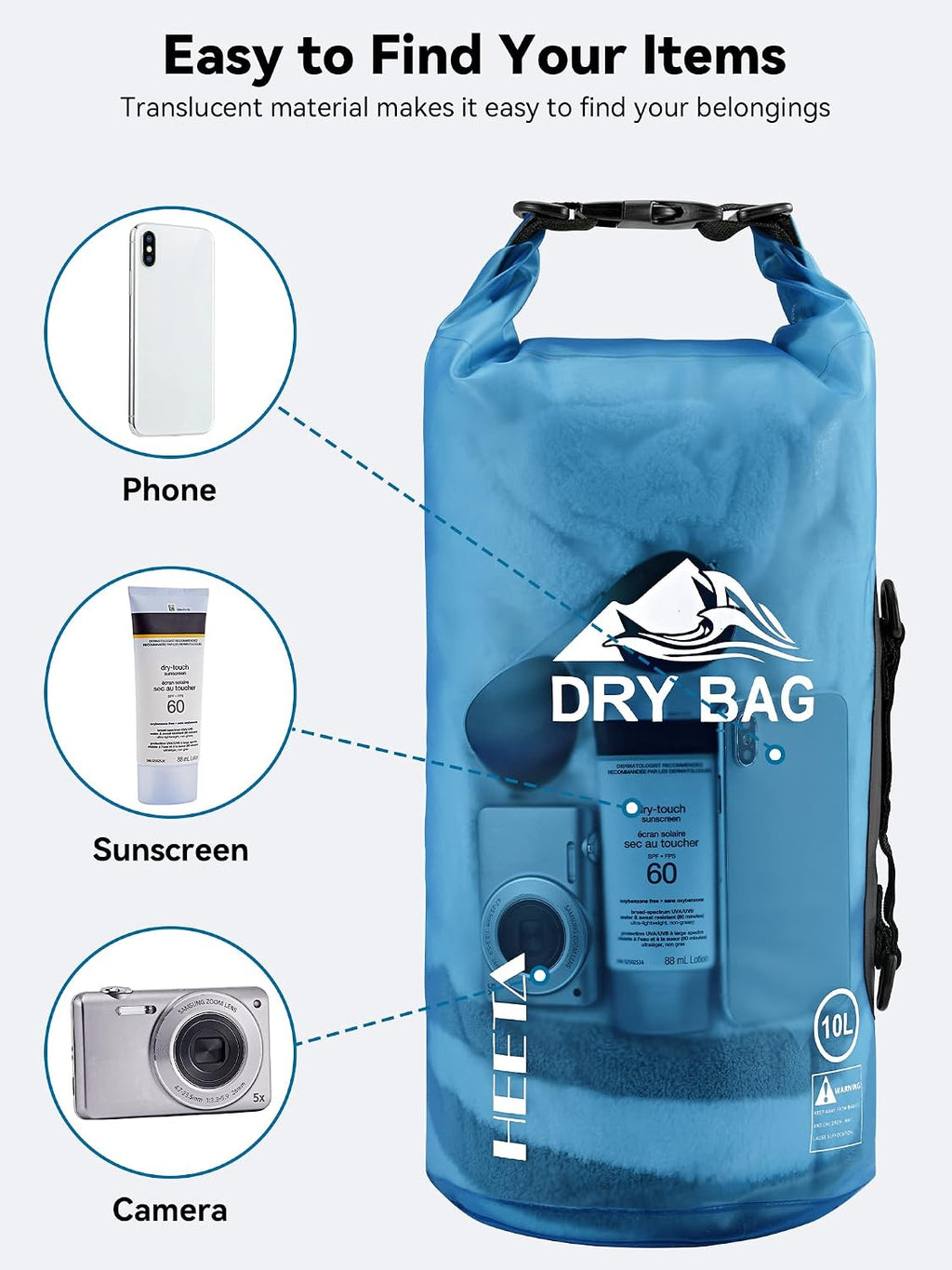 HEETA Dry Bag Waterproof Backpack with Phone Case 5L/10L/20L/30L/40L