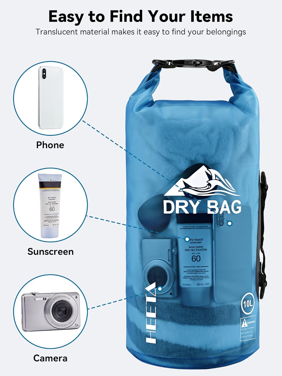 HEETA Dry Bag Waterproof Backpack with Phone Case 5L/10L/20L/30L/40L