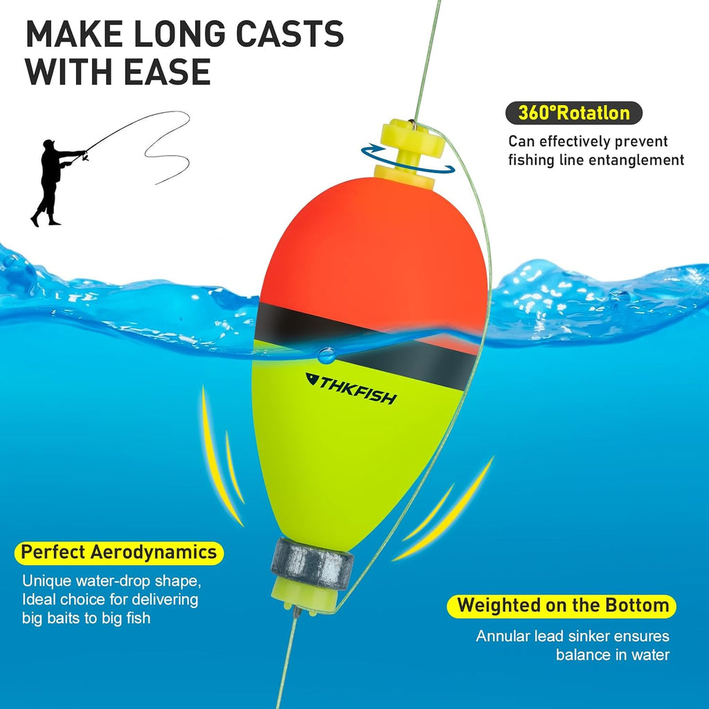 THKFISH Fishing Bobbers Floats,10 Packs Weighted Bobbers, Foam Oval Slip Bobbers for Fishing, Three Colours Crappie Bobbers, for Fishing Bluegill Crappie Panfish Bass Trout, 1in 1.5in 2in
