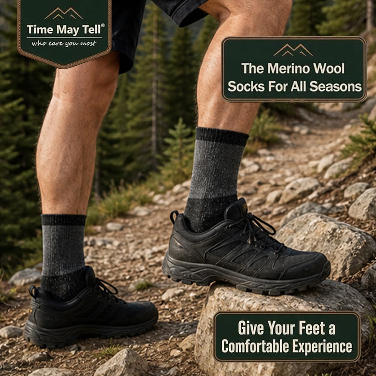 Time May Tell Mens Merino Wool Hiking Cushion Socks Thermal Warm Boot Socks