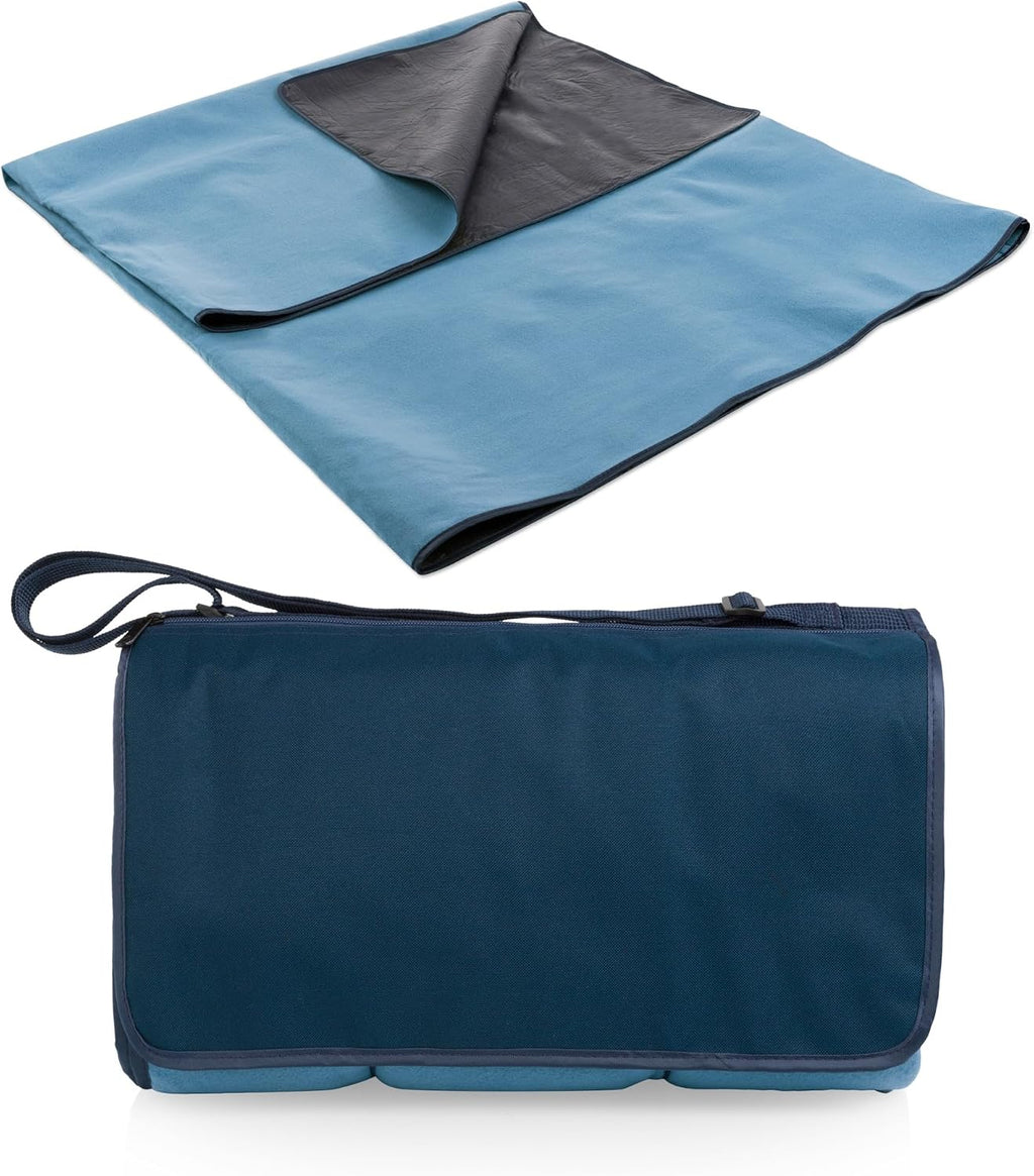 Picnic TIME Blanket Tote XL Outdoor Picnic Blanket, 70"x80" Foldable Beach Mat with Soft Fleece Top, Water-Resistant Backing, Carry Strap & Pocket, Portable Blanket for 4-5 People (Dusty Blue)