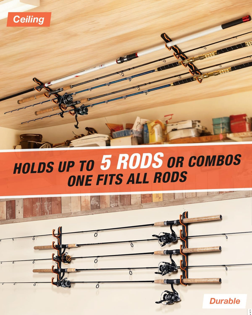 Ghosthorn Fishing Rod Rack,Wall or Ceiling Mounted Pole Holder Garage