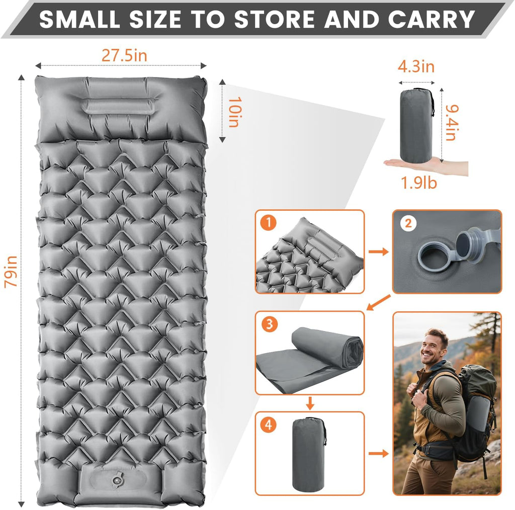 4 Inch 1.9 lb Backpacking Sleeping Pad with Fast Foot Pump