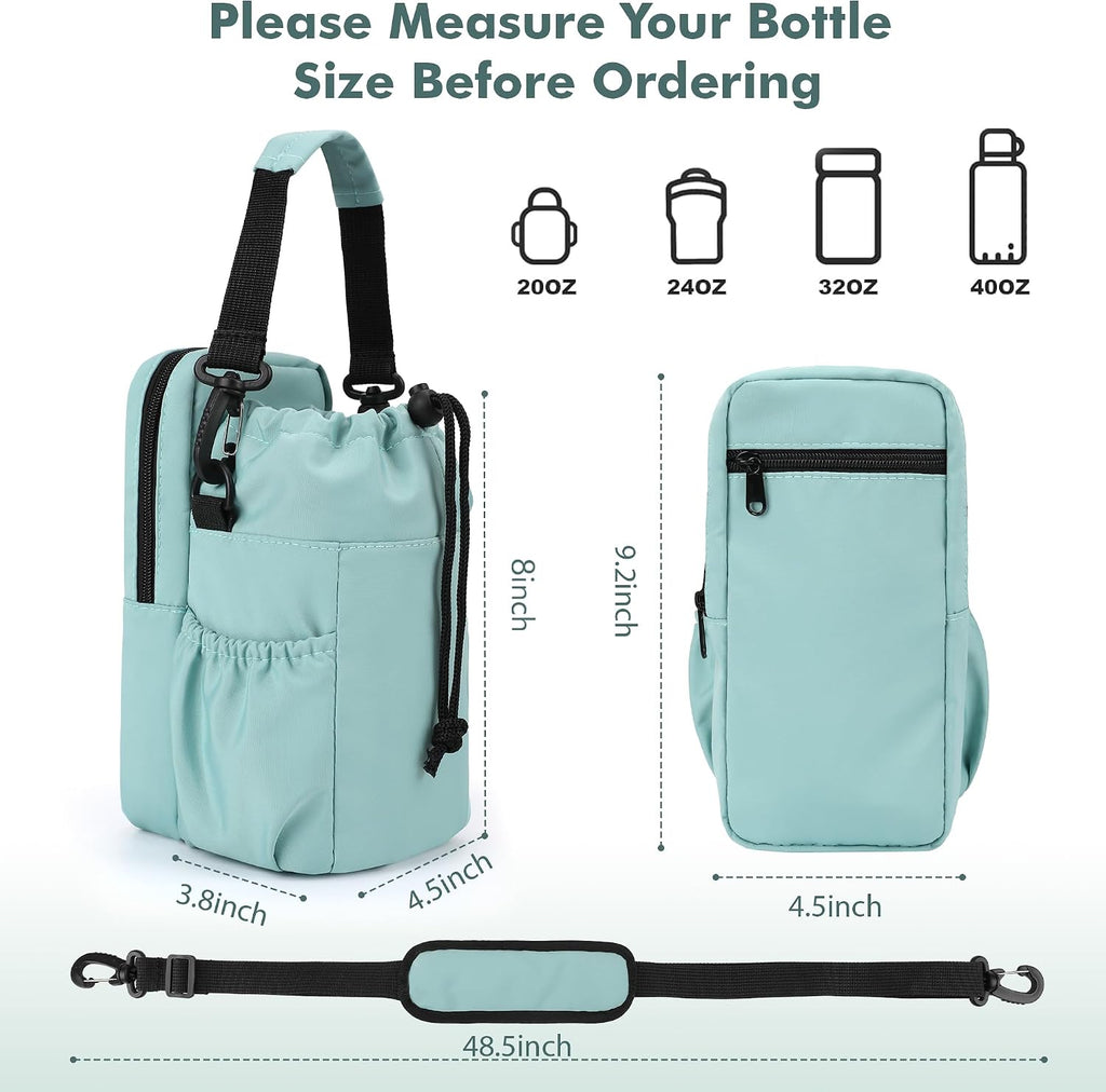 Water Bottle Holder with Strap, 32/40oz Insulation Water Bottle Carrier Bag with Phone Pocket, Water Bottle Sling Bag Crossbody Water Bottle Holder for Hiking Walking