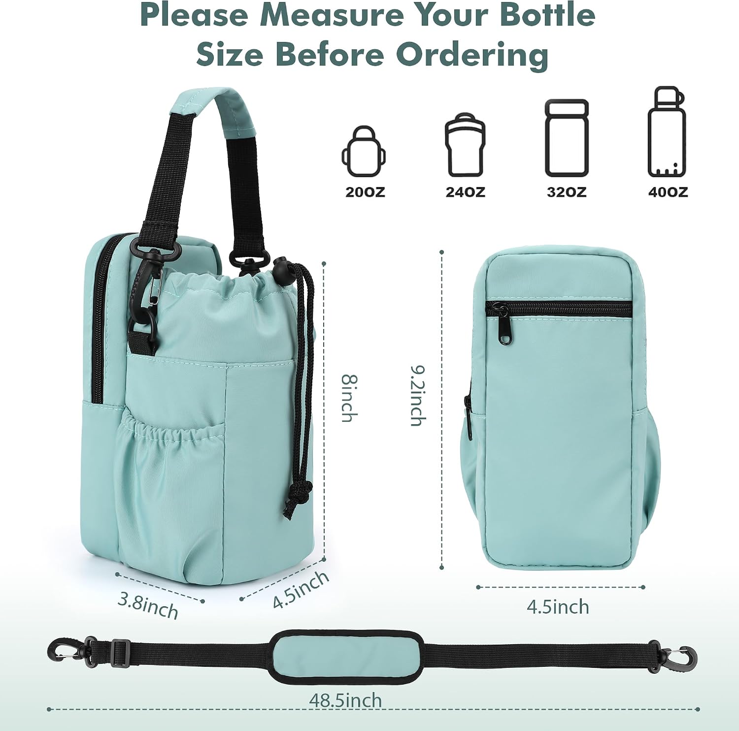 Water Bottle Holder with Strap, 32/40oz Insulation Water Bottle Carrier Bag with Phone Pocket, Water Bottle Sling Bag Crossbody Water Bottle Holder for Hiking Walking