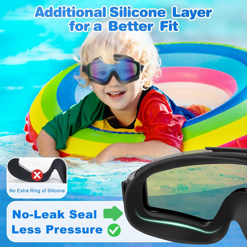 2 Pack Kids Swim Goggles 8-16 Extra Silicone Layer Pool Youth Boys Girls