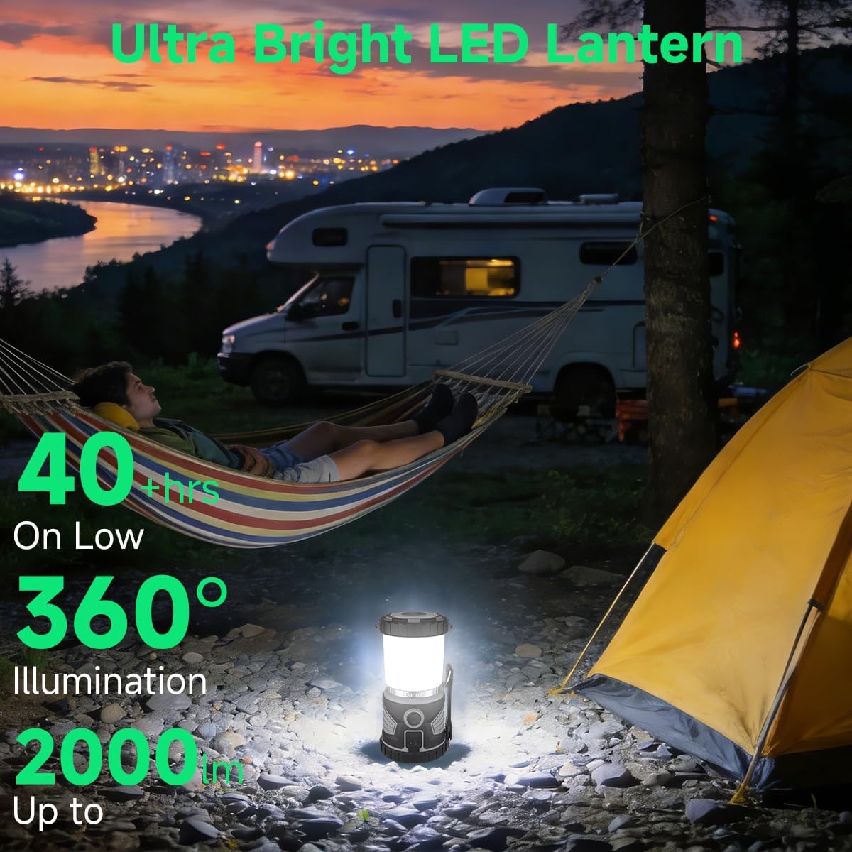 Camping Lantern Rechargeable, LED Flashlight Spotlight Lantern with 8 Light Modes, 6000 mAh, Up to 40H, Dimmable, 2000LM, IPX6, Storage Base, Camping Light for Power Outages Camping Hiking Emergency
