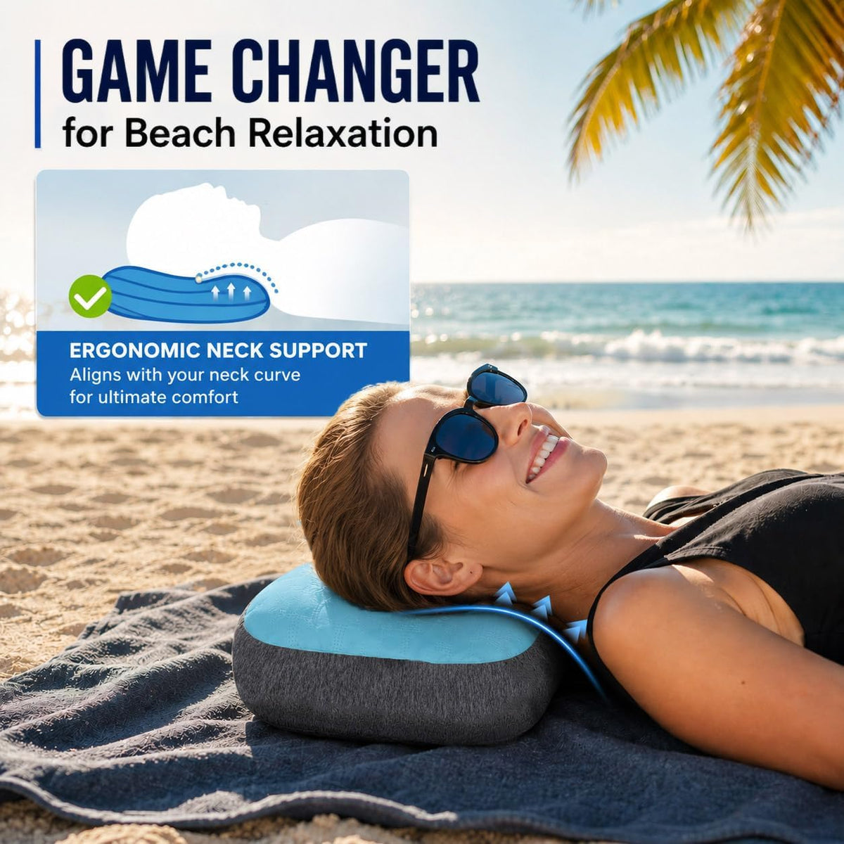 Hikenture Inflatable Beach Pillow with Built-in Sandbag, Removable Cover