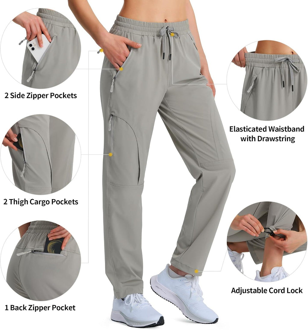Hugut Women's Lightweight Hiking Cargo Safari Pants with Zipper Pockets