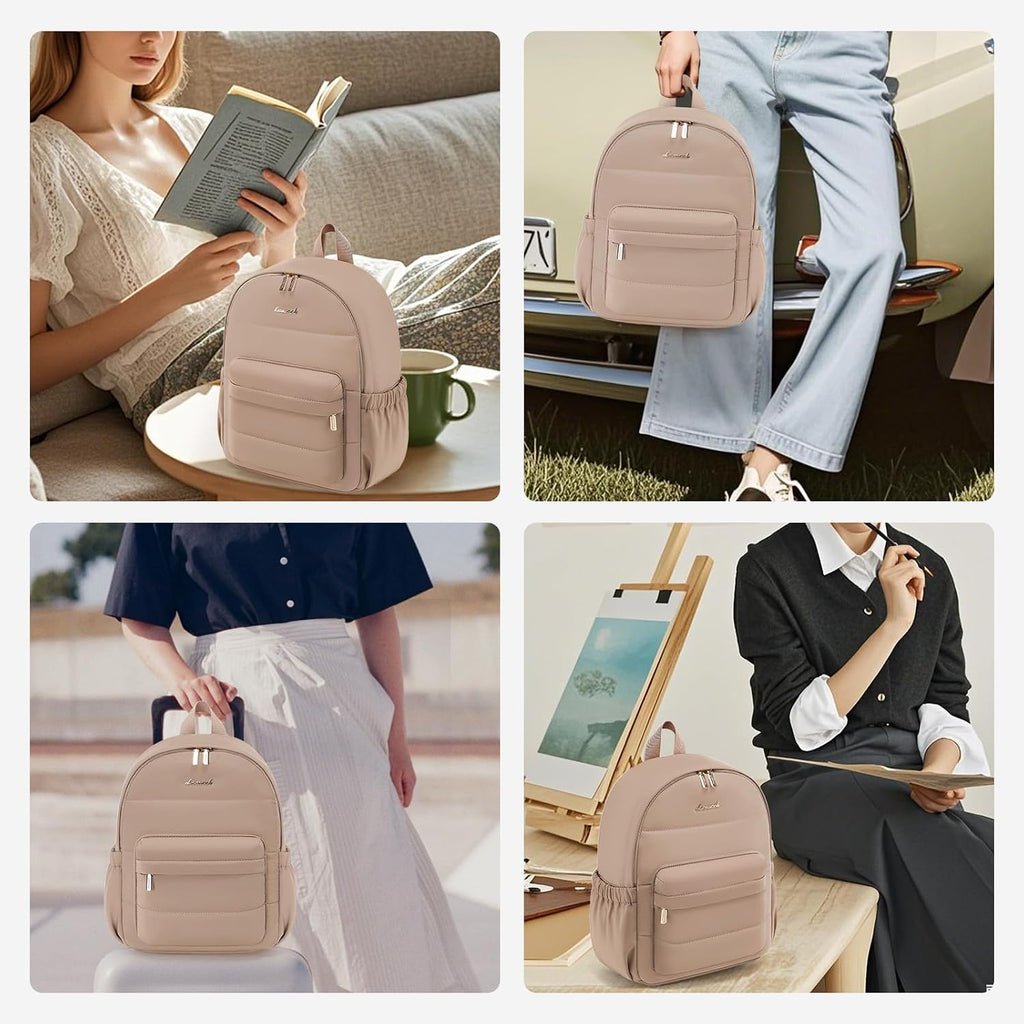 LOVEVOOK Mini Backpack Purse for Women, Small Puffer Lightweight Backpack, Casual Daily Daypack Purse for Women, back pack with Anti-theft Pocket for Travel-Khaki
