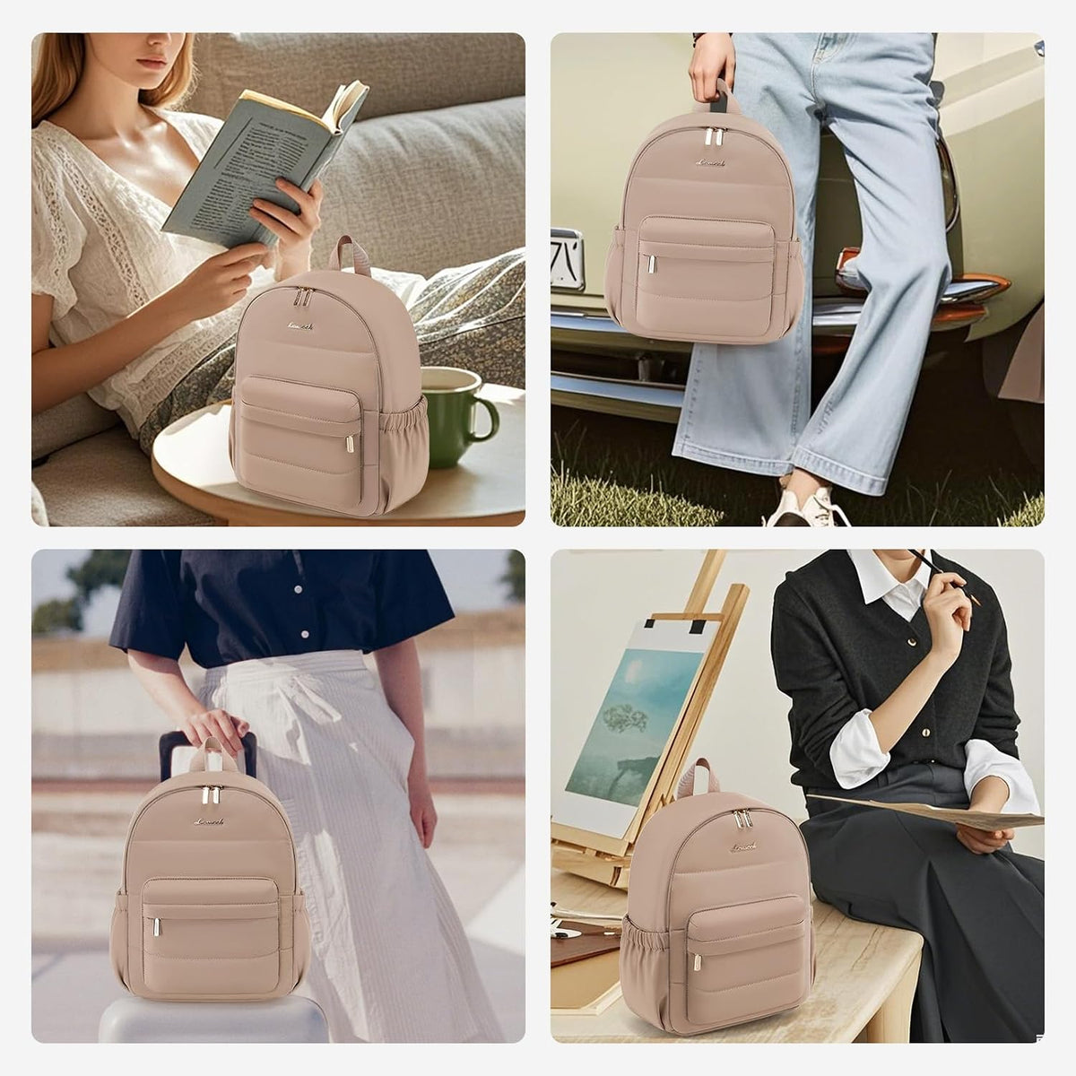 LOVEVOOK Mini Backpack Purse for Women, Small Puffer Lightweight Backpack, Casual Daily Daypack Purse for Women, back pack with Anti-theft Pocket for Travel-Khaki