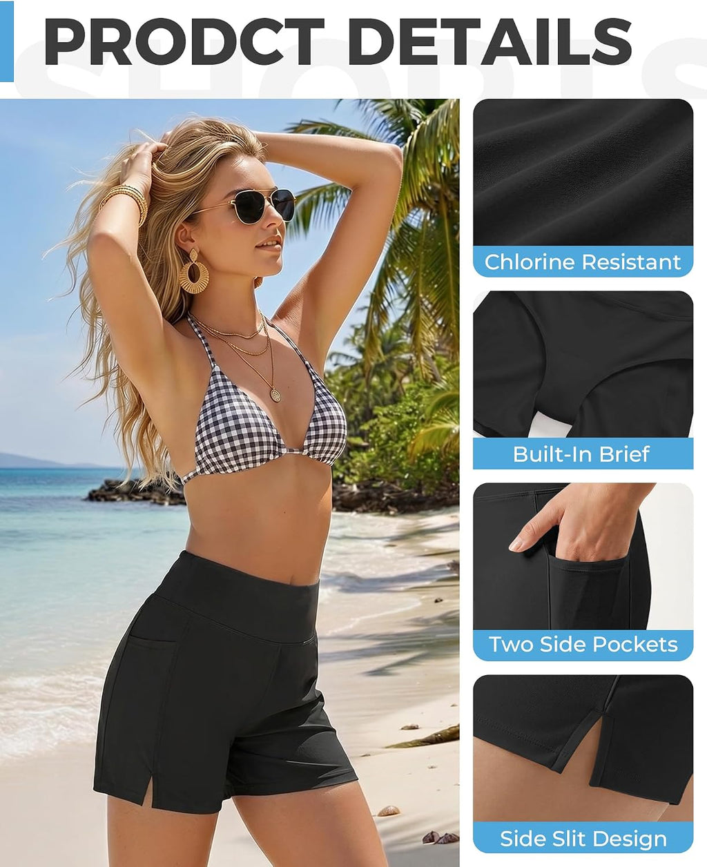 Ommiivex Women Swim Shorts 5 Inches High Waist Extremely Stretch Softness Quick Dry for Pool Beach Board Summer Vacation