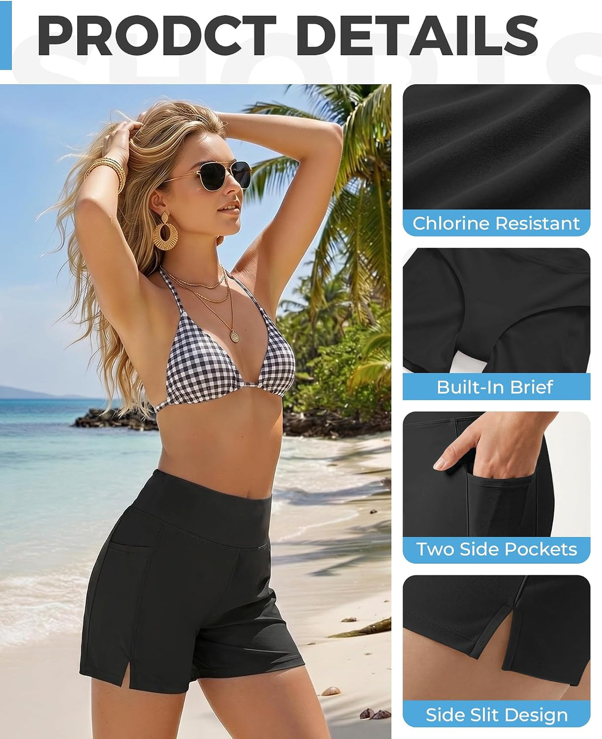 Ommiivex Women Swim Shorts 5 Inches High Waist Extremely Stretch Softness Quick Dry for Pool Beach Board Summer Vacation