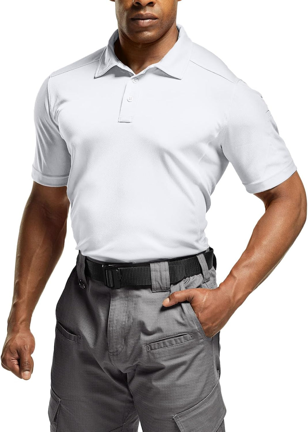 CQR Men's Quick Dry Tactical Polo Shirt, Lightweight Breathable Performance Polo, Short Sleeve UPF 50+ Outdoor Golf Shirt