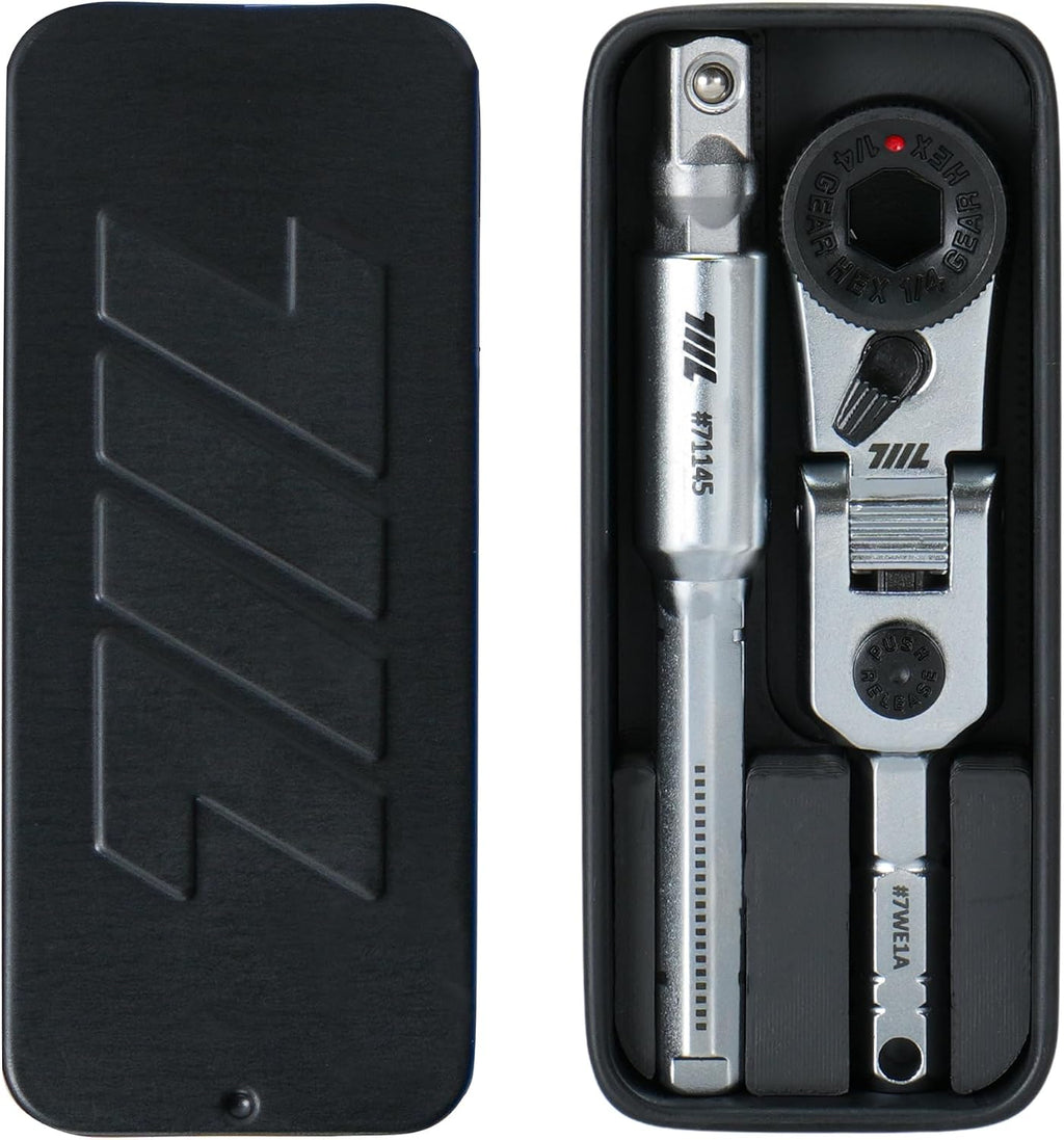 711L EDC Flex Head Ratchet Wrench with T-Handle, 1/4 Inch Mini Ratchet Tool with Socket Extension and Keyring Hole for Everyday Carry