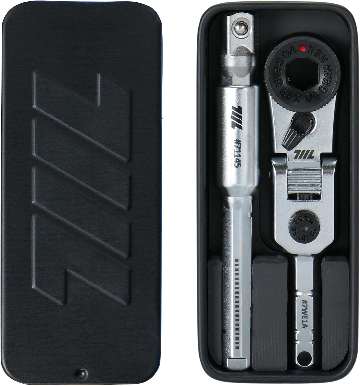 711L EDC Flex Head Ratchet Wrench with T-Handle, 1/4 Inch Mini Ratchet Tool with Socket Extension and Keyring Hole for Everyday Carry