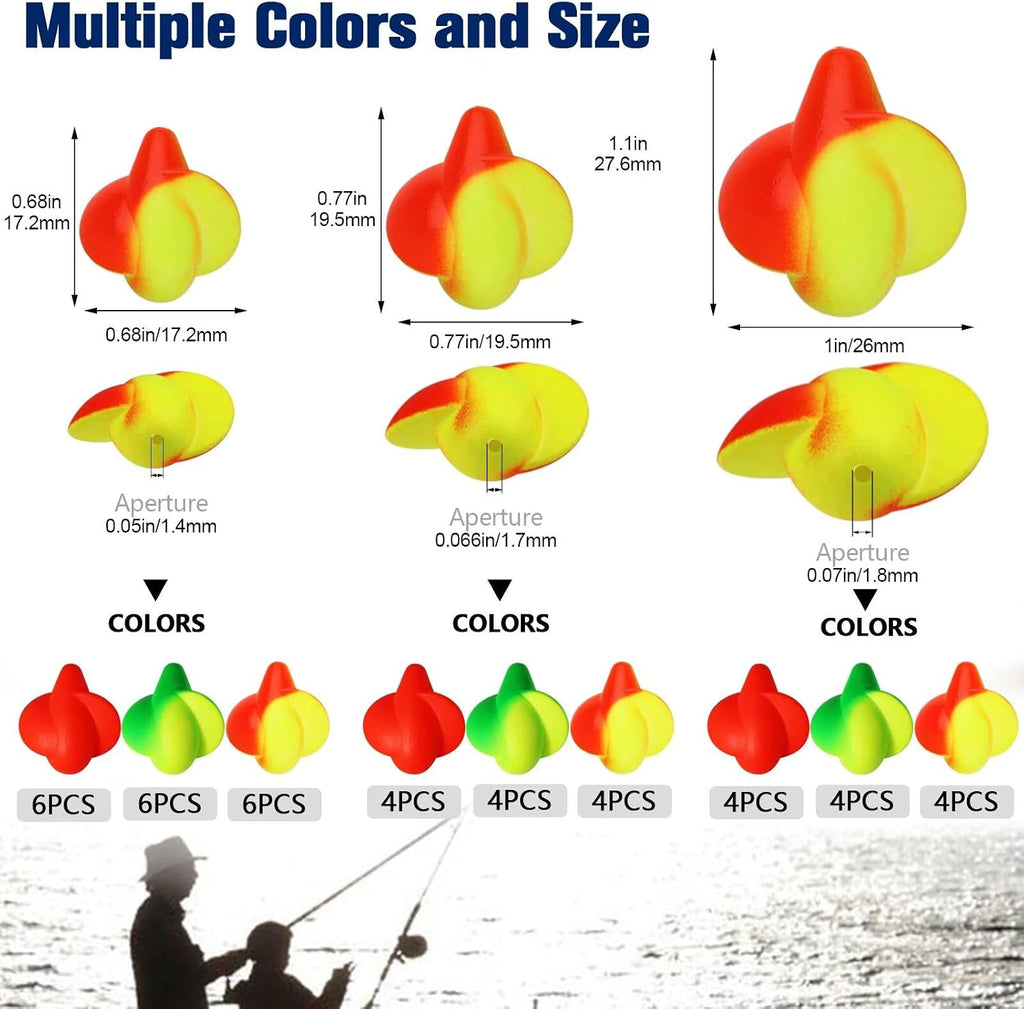 Dovesun 220/104/80/60/54/52/42pcs Pompano Rig Floats for Surf Fishing Foam Bobbers for Fishing Fly Fishing Bobbers Floats Bright Color Kit/Round/Cylindrical/Heart/Bullet/Pill/Spin Shape