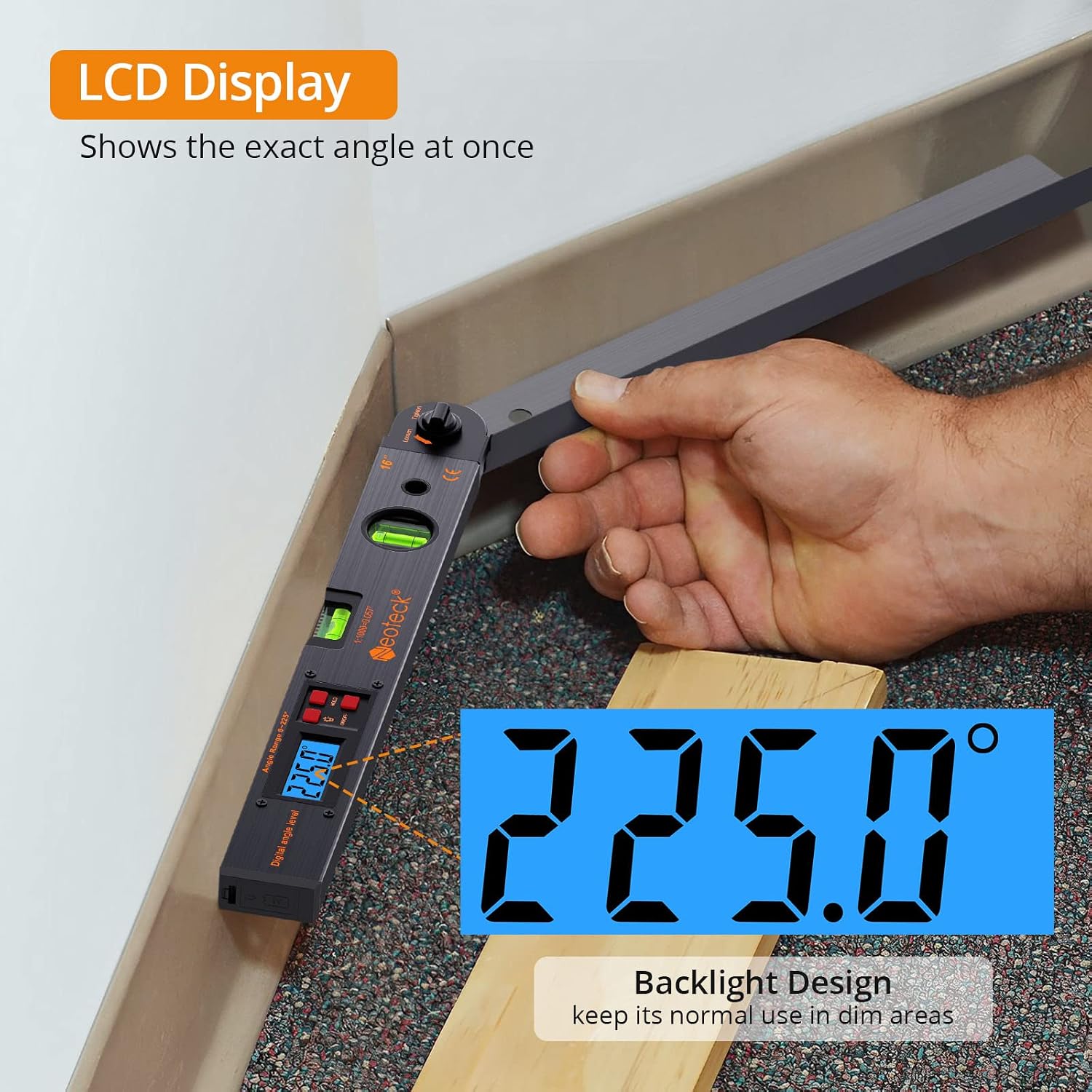 Neoteck 16 inch Digital Angle Finder 225°Aluminum Protractor LCD Backlight