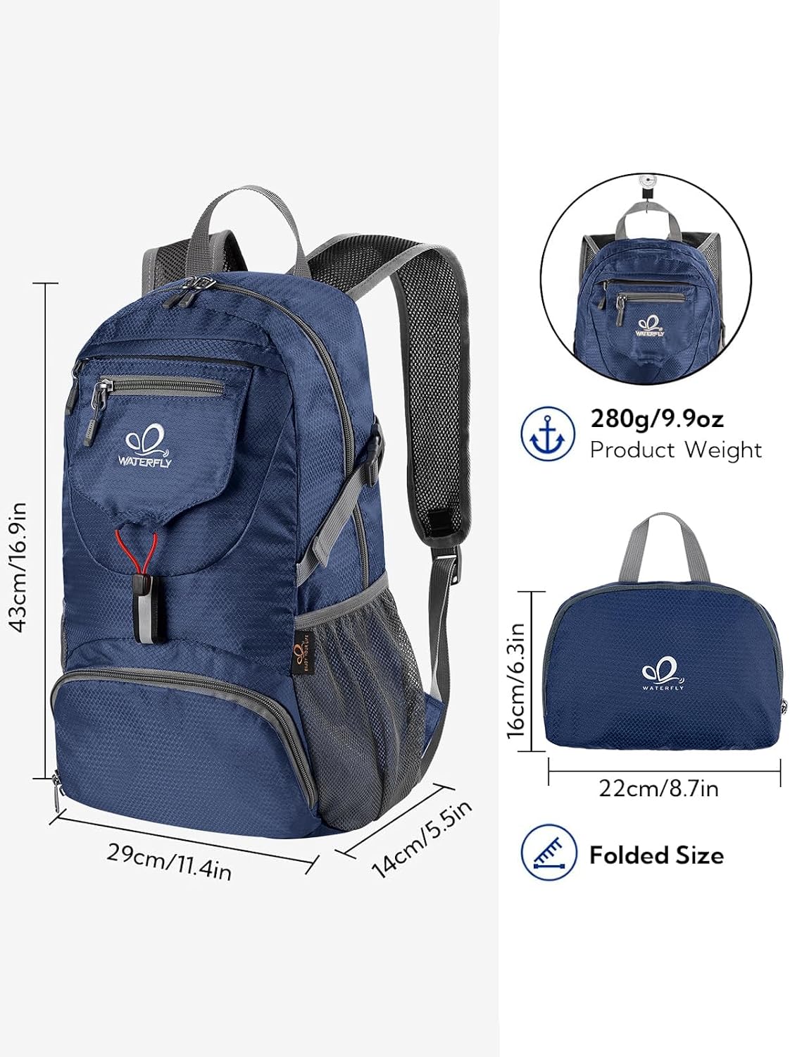 WATERFLY Small Lightweight Packable Backpack: 20l Hiking Daypack Man Woman