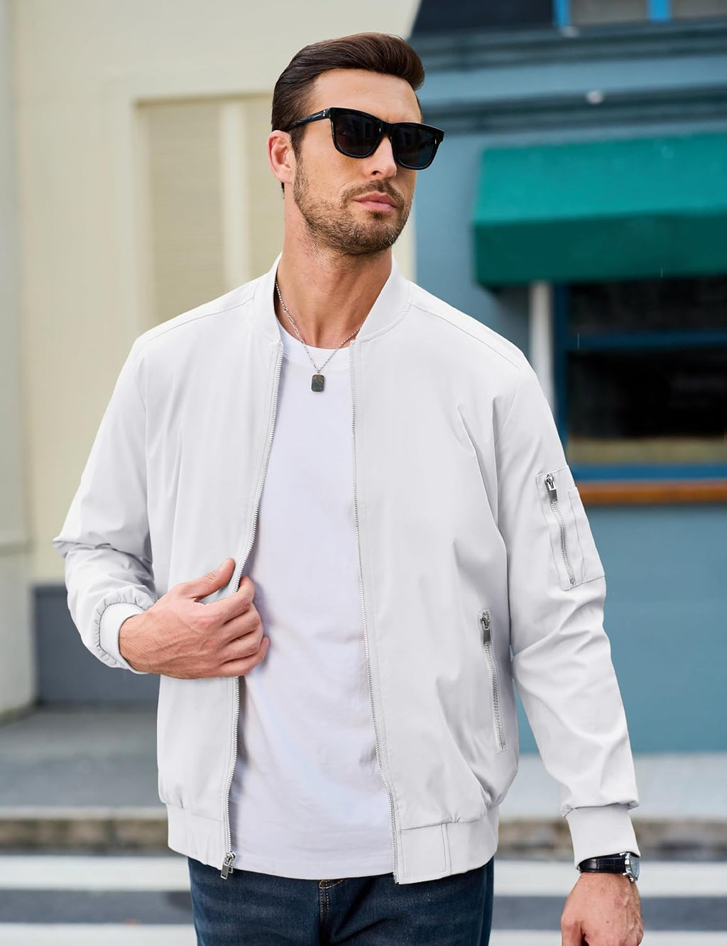 MAGCOMSEN Bomber Jacket Men White Jacket Lightweight Windbreaker Jackets Casual Bomber Jacket Light Spring,XL