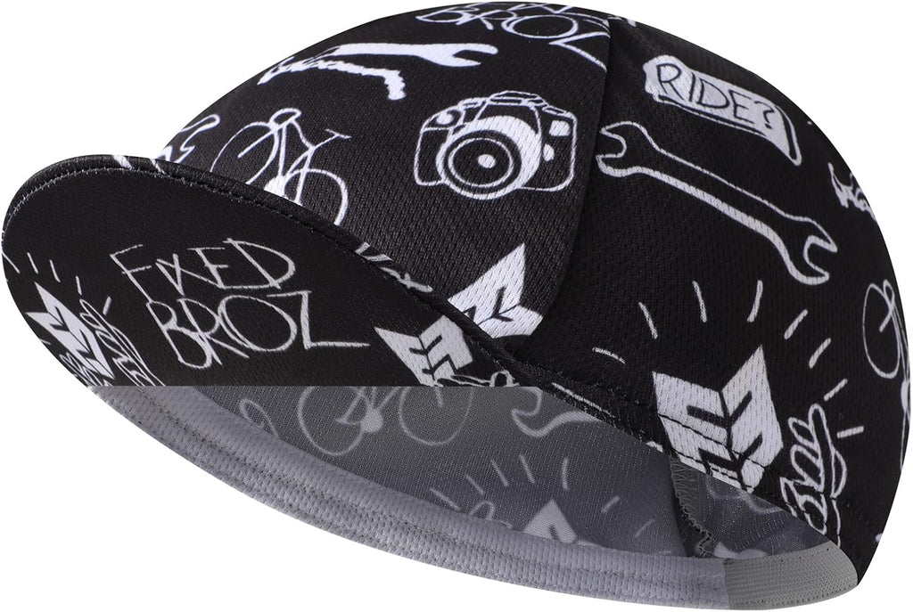 Black Cycling Cap - Polyester Funny Cycling Hat-Under Helmet - Cycling Helmet Liner Breathable&Sweat Uptake