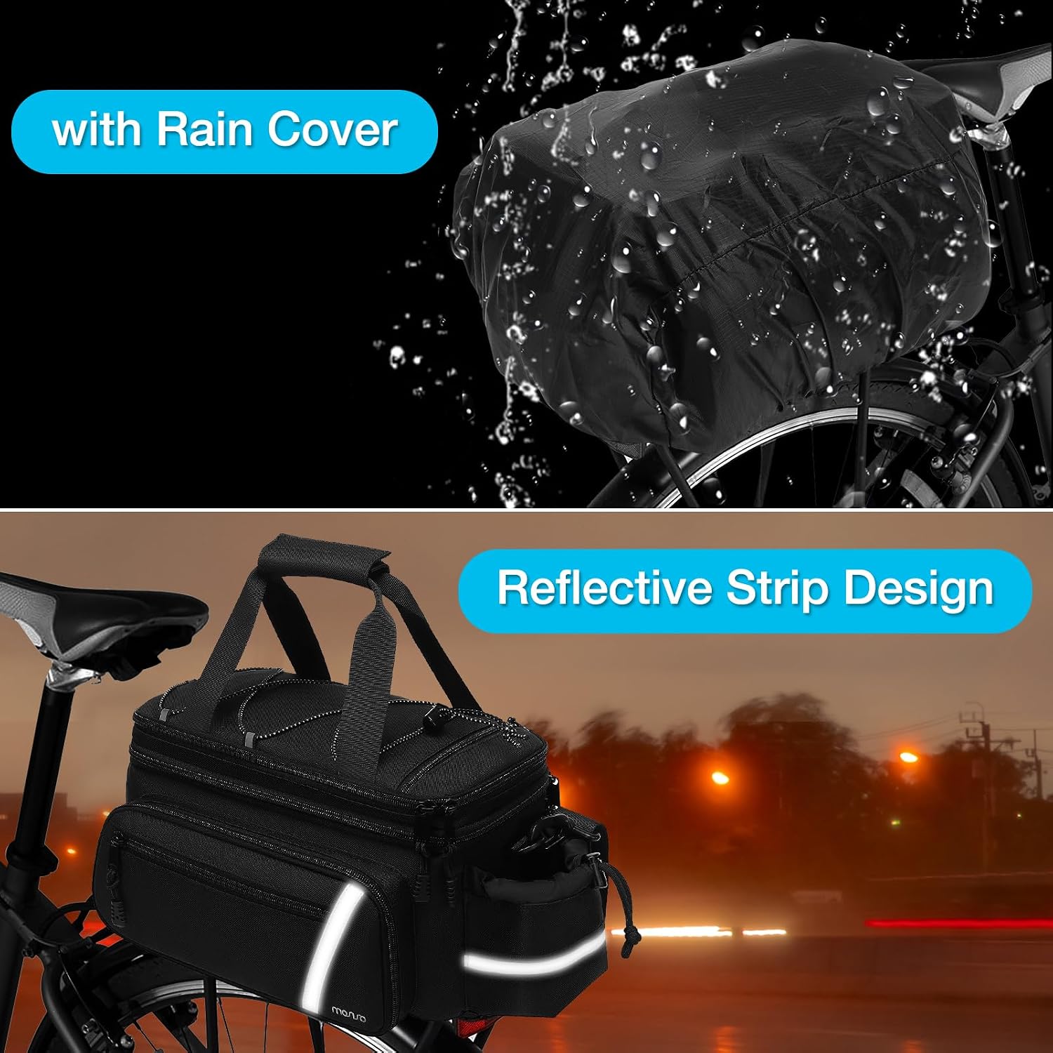 MOSISO Bike Rack Bag with Rain Cover, Bike Trunk Cooler Handag,Black