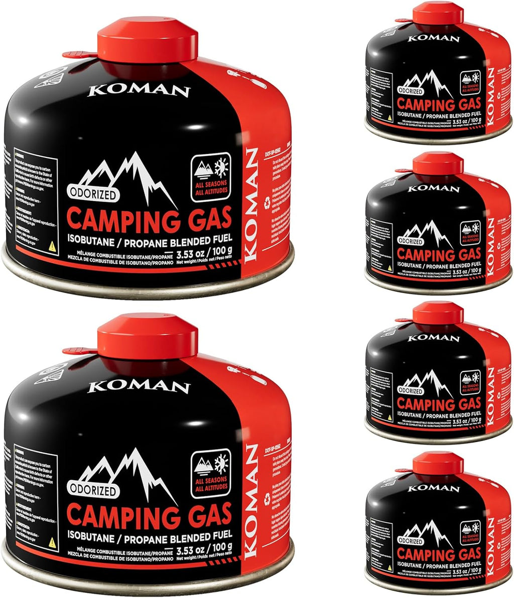 KOMAN Isobutane Fuel Canister 230 Gram Camping Stove Fuel Butane Propane Blend Camping Fuel Gas Canister Butane Backpacking Stove Fuel (Pack of 6)