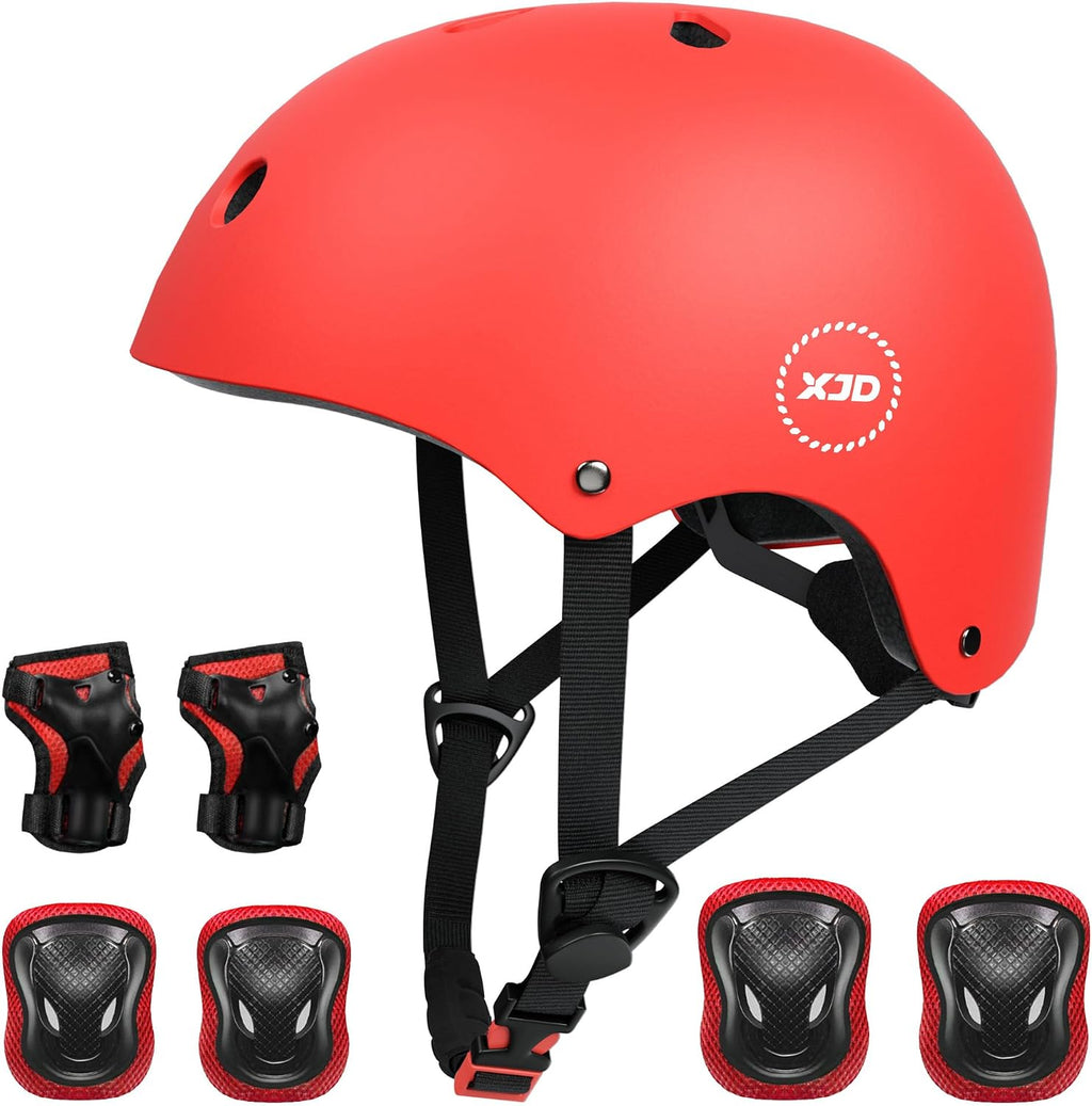 XJD Kids Bike Helmet Set for 3-5-8-14 Years, Knee Elbow Pads Wrist Guards
