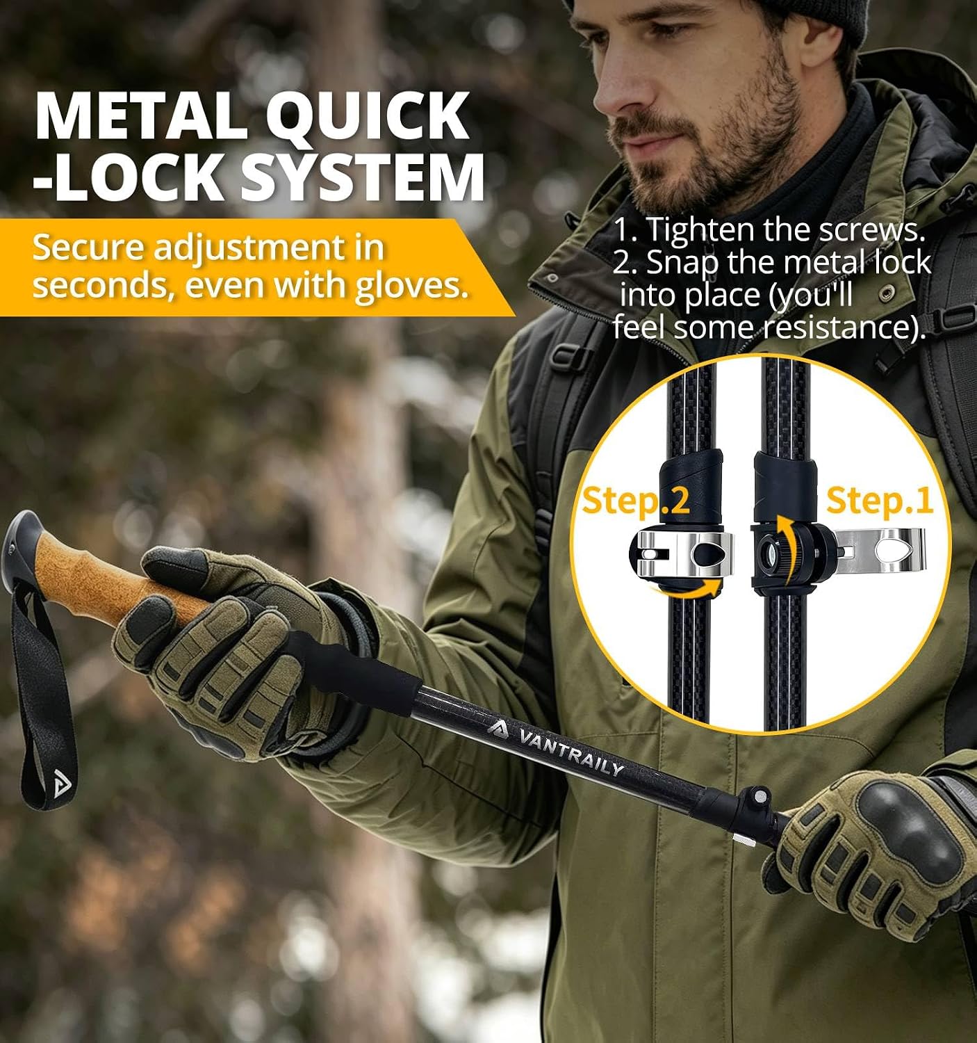 Carbon Fiber Trekking Poles Lightweight Collapsible Hiking Poles
