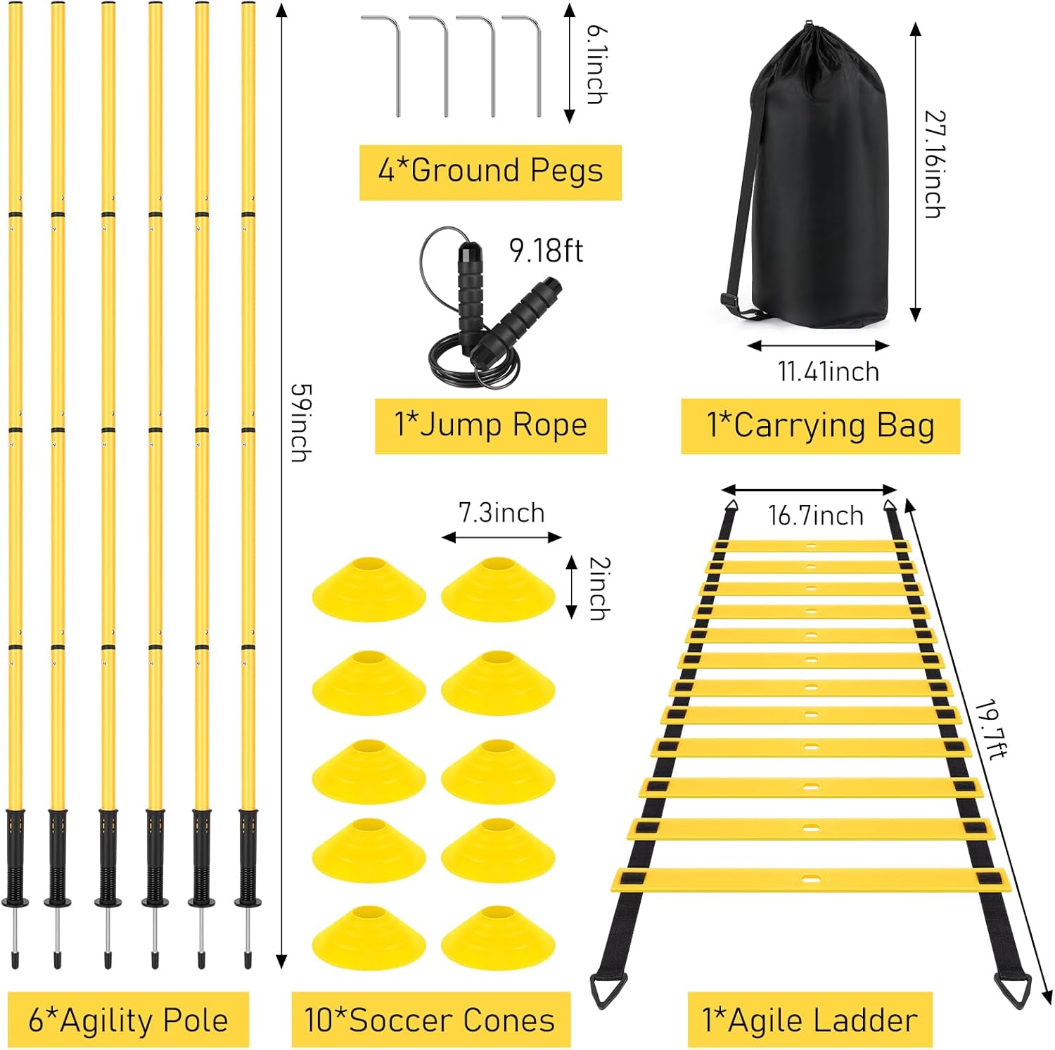Soccer Training Equipment,Agility Speed Training Set, 20ft Agility Ladder